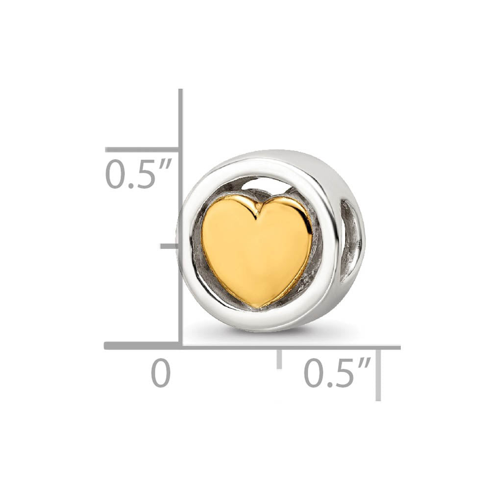 Alternate view of the 9mm 14k Gold-plated Heart Sterling Silver Cylinder Bead Charm by The Black Bow Jewelry Co.