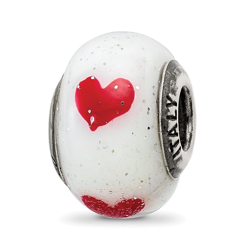 Sterling Silver &amp; Italian Murano Glass Red Hearts Bead Charm, Item B12165 by The Black Bow Jewelry Co.