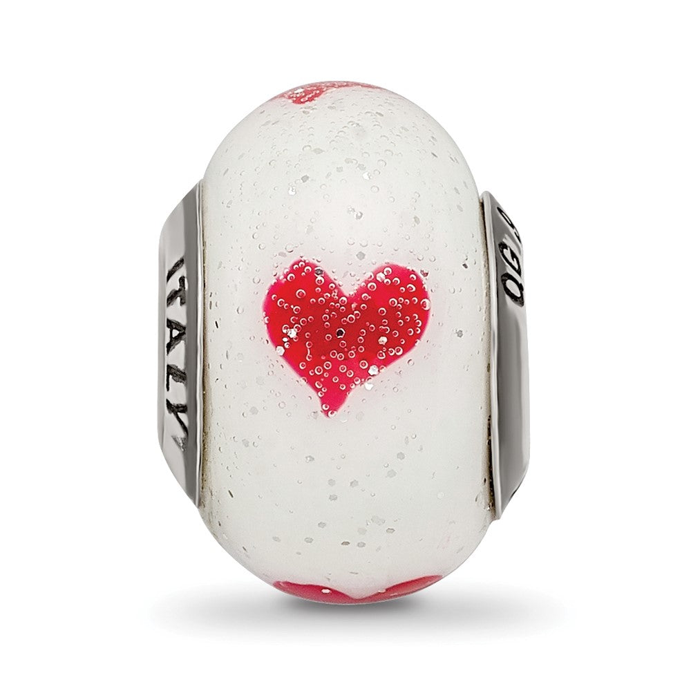 Alternate view of the Sterling Silver &amp; Italian Murano Glass Red Hearts Bead Charm by The Black Bow Jewelry Co.