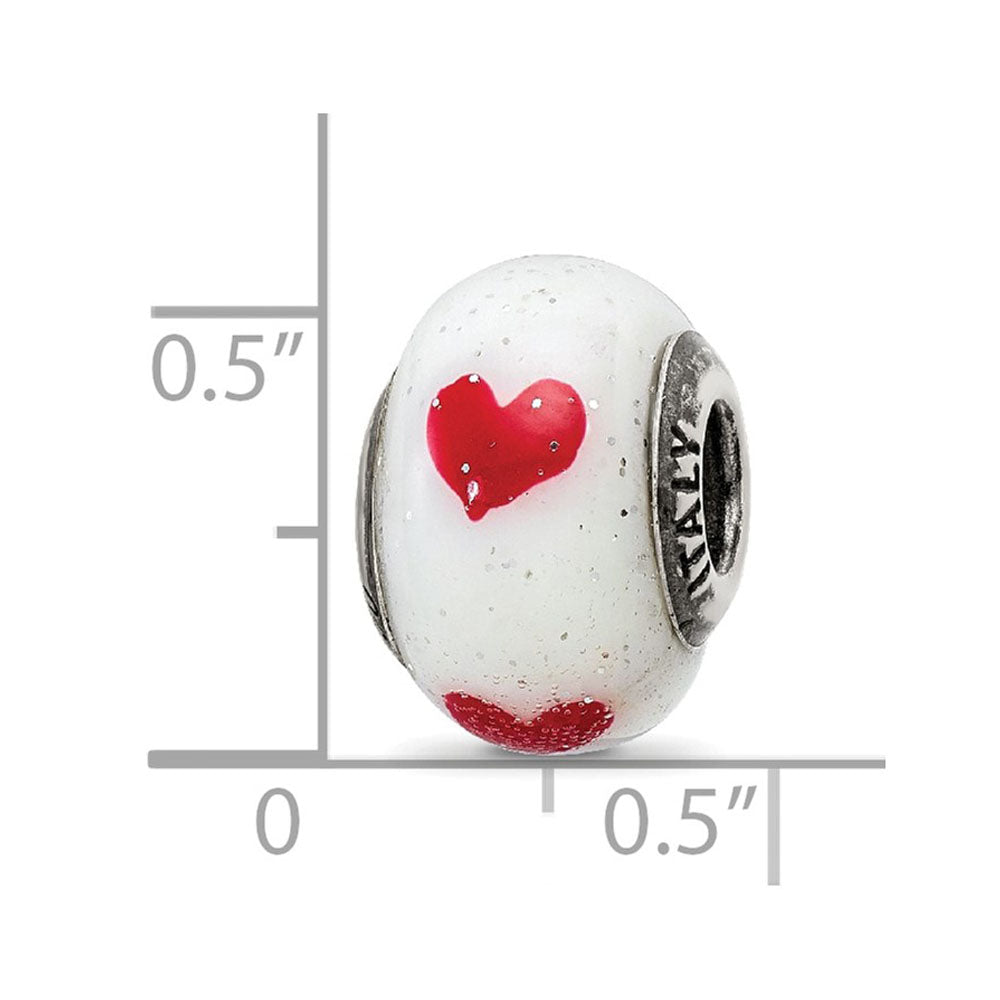 Alternate view of the Sterling Silver &amp; Italian Murano Glass Red Hearts Bead Charm by The Black Bow Jewelry Co.