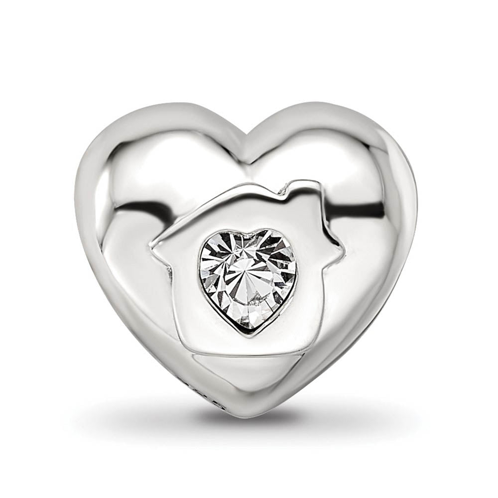 Alternate view of the Sterling Silver Red Crystal Home Where Love Resides Heart Bead Charm by The Black Bow Jewelry Co.