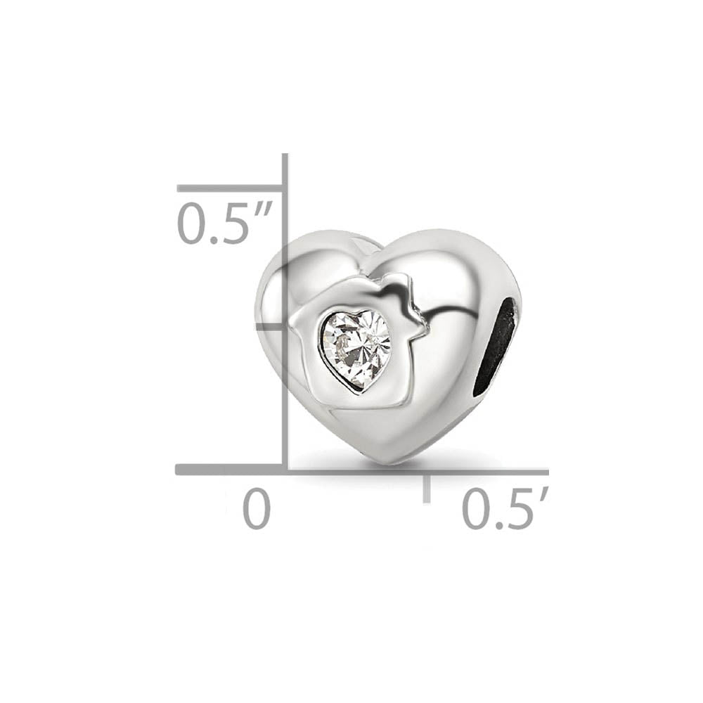 Alternate view of the Sterling Silver Red Crystal Home Where Love Resides Heart Bead Charm by The Black Bow Jewelry Co.