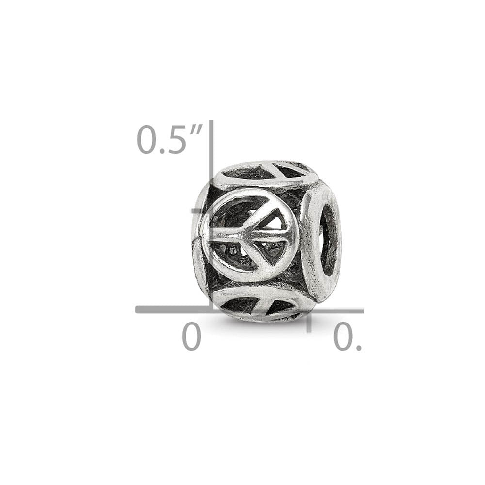 Alternate view of the Antiqued Sterling Silver Peace Sign Bead Charm by The Black Bow Jewelry Co.