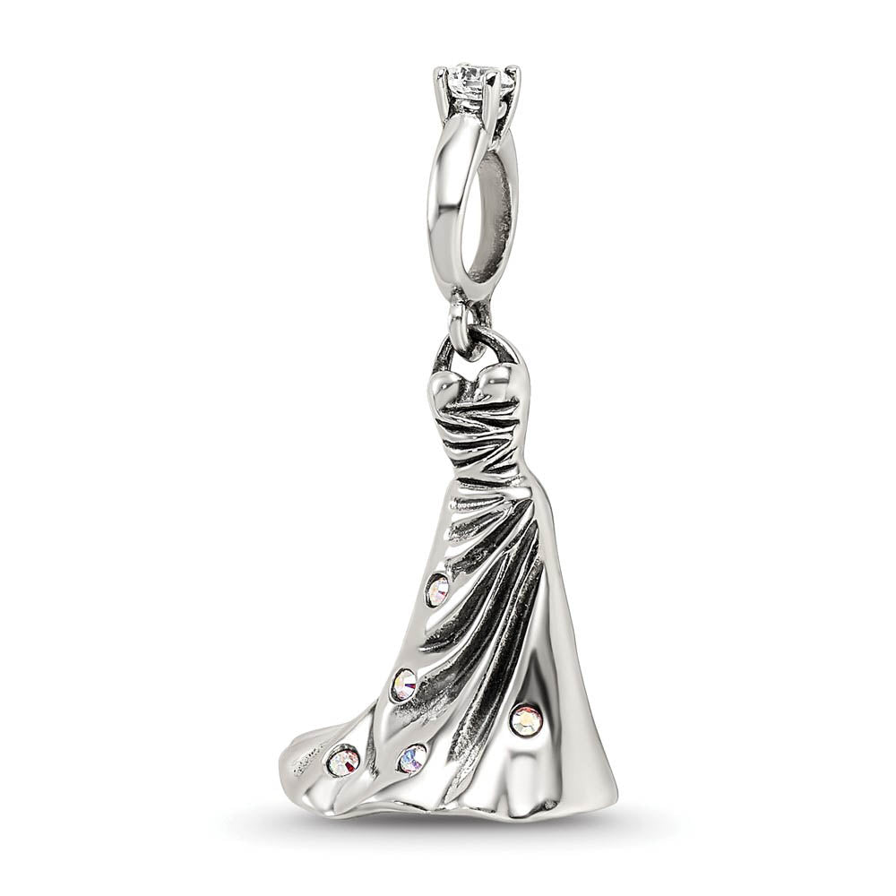 Sterling Silver with Crystals Wedding Dress Dangle Bead Charm, Item B12170 by The Black Bow Jewelry Co.