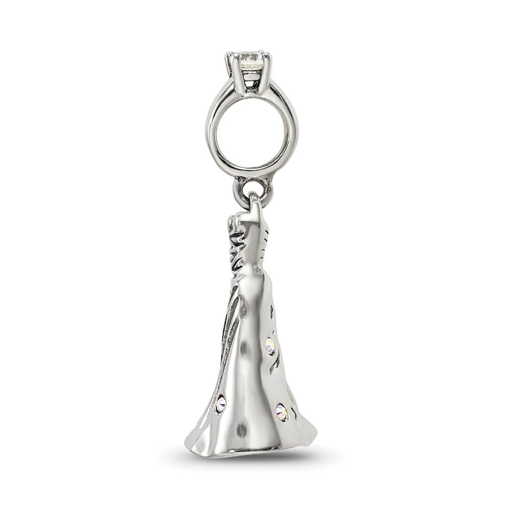 Alternate view of the Sterling Silver with Crystals Wedding Dress Dangle Bead Charm by The Black Bow Jewelry Co.