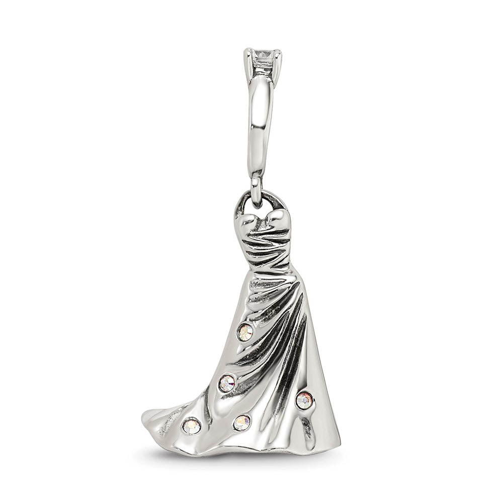 Alternate view of the Sterling Silver with Crystals Wedding Dress Dangle Bead Charm by The Black Bow Jewelry Co.