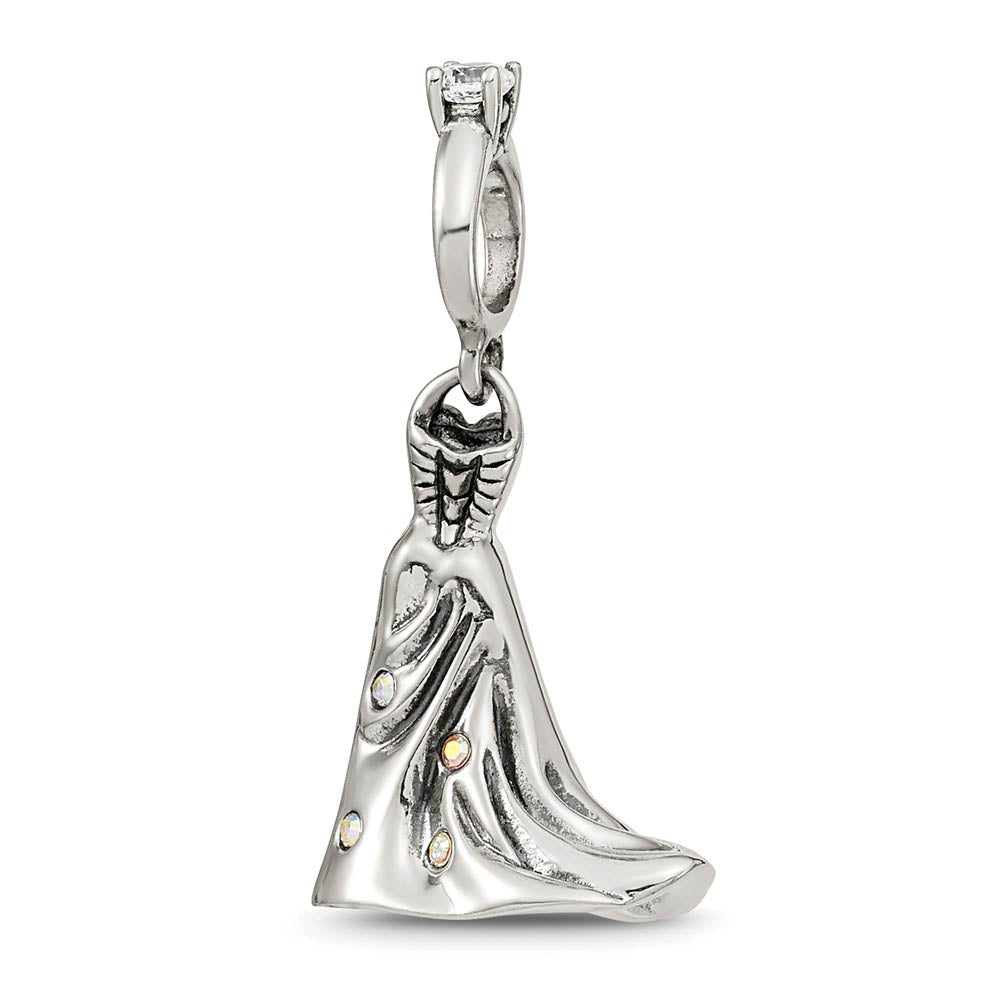 Alternate view of the Sterling Silver with Crystals Wedding Dress Dangle Bead Charm by The Black Bow Jewelry Co.