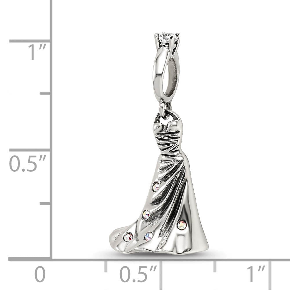 Alternate view of the Sterling Silver with Crystals Wedding Dress Dangle Bead Charm by The Black Bow Jewelry Co.