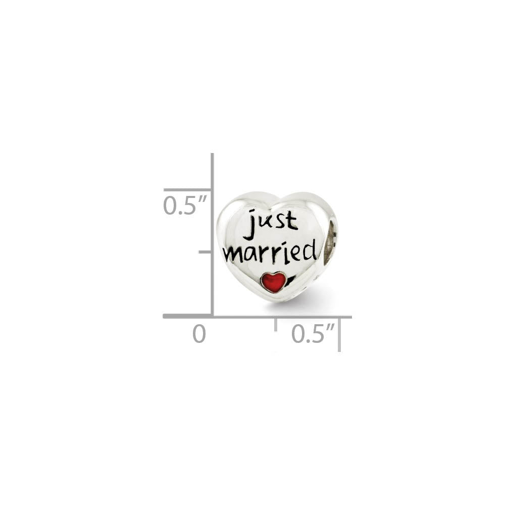 Alternate view of the Sterling Silver and Enameled Just Married Heart Bead Charm by The Black Bow Jewelry Co.