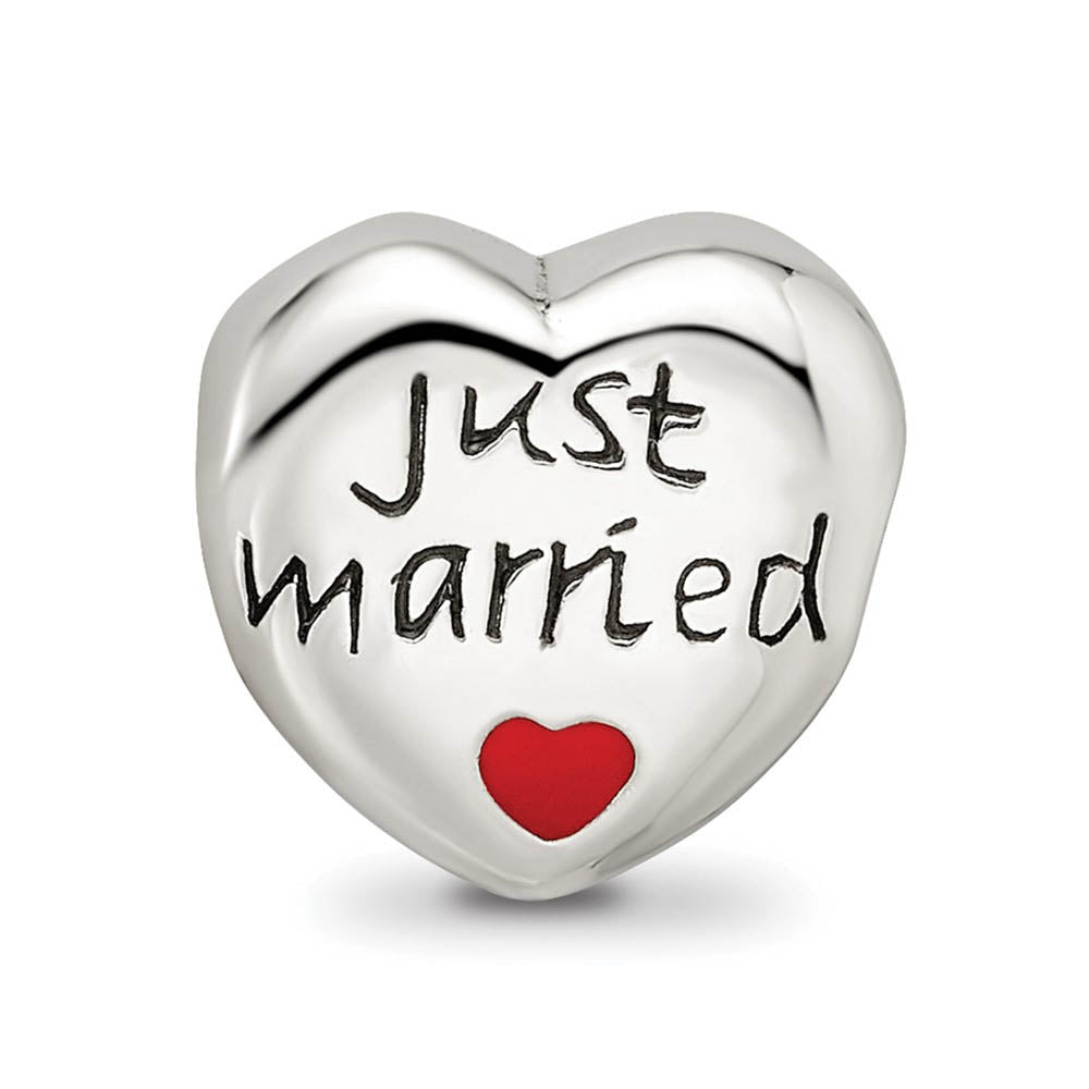 Alternate view of the Sterling Silver and Enameled Just Married Heart Bead Charm by The Black Bow Jewelry Co.