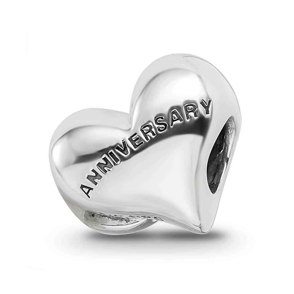 Alternate view of the Sterling Silver with Crystals 5th Anniversary Heart Bead Charm by The Black Bow Jewelry Co.