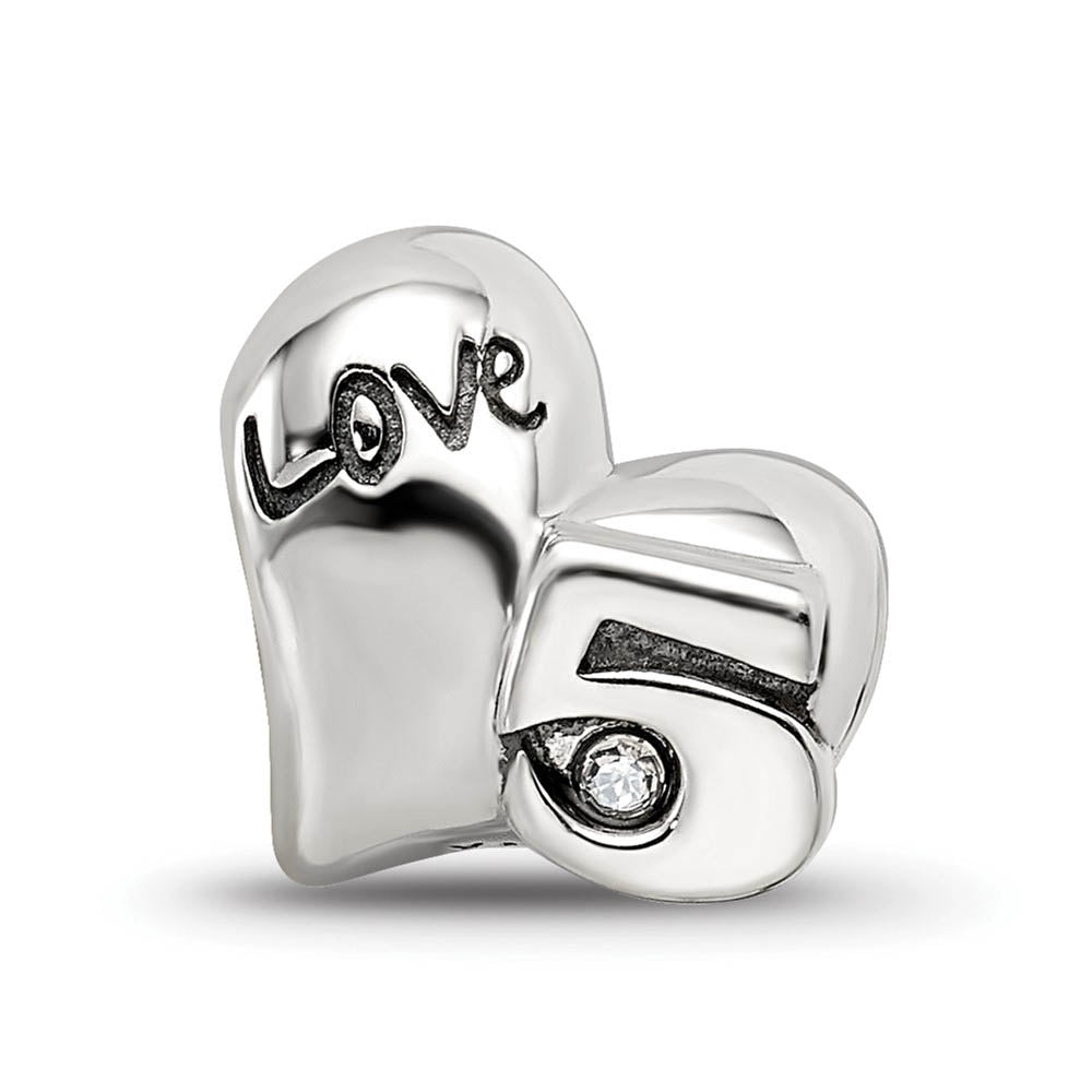 Alternate view of the Sterling Silver with Crystals 5th Anniversary Heart Bead Charm by The Black Bow Jewelry Co.