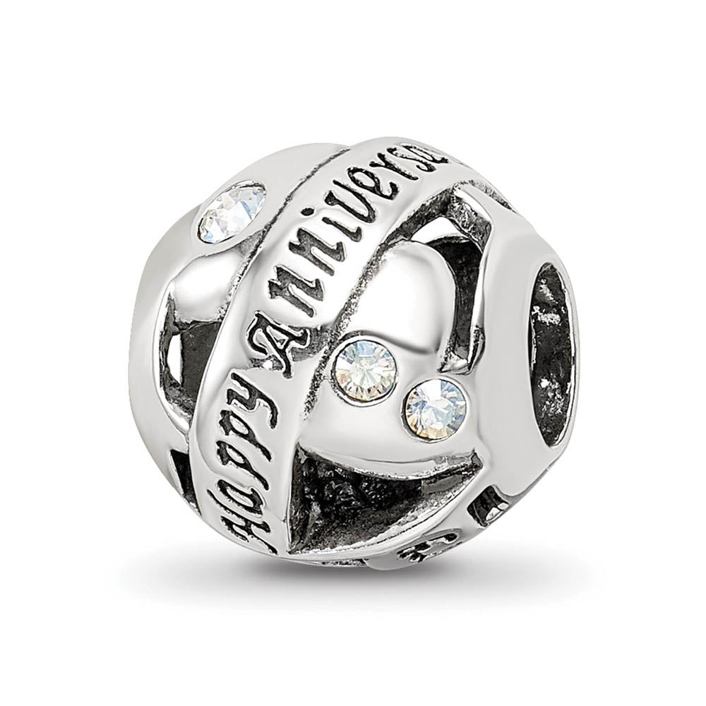 Alternate view of the Sterling Silver and Crystal Happy Anniversary Collage Bead Charm by The Black Bow Jewelry Co.