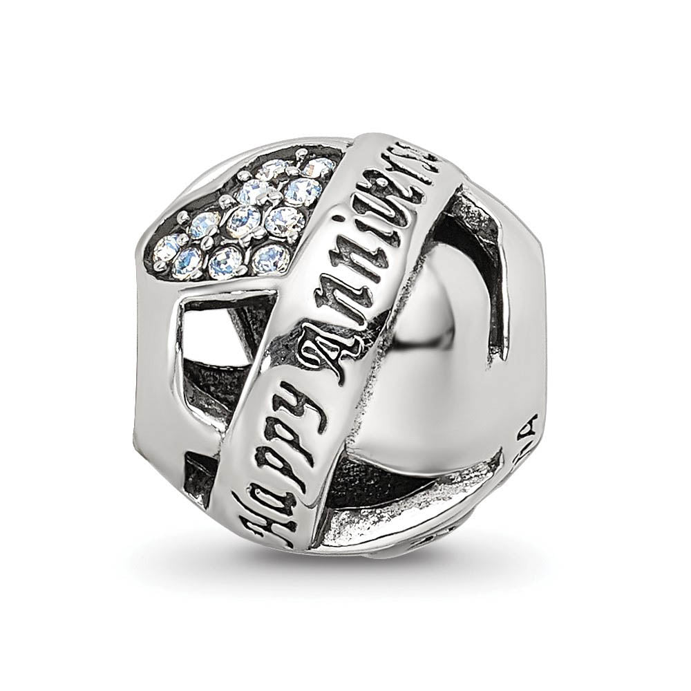 Alternate view of the Sterling Silver and Crystal Happy Anniversary Collage Bead Charm by The Black Bow Jewelry Co.