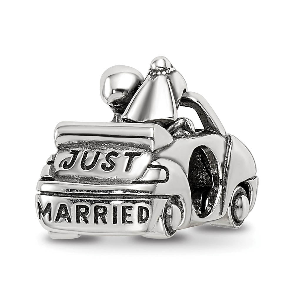 Sterling Silver & Crystal Just Married Bride & Groom Car Bead Charm, Item B12175 by The Black Bow Jewelry Co.
