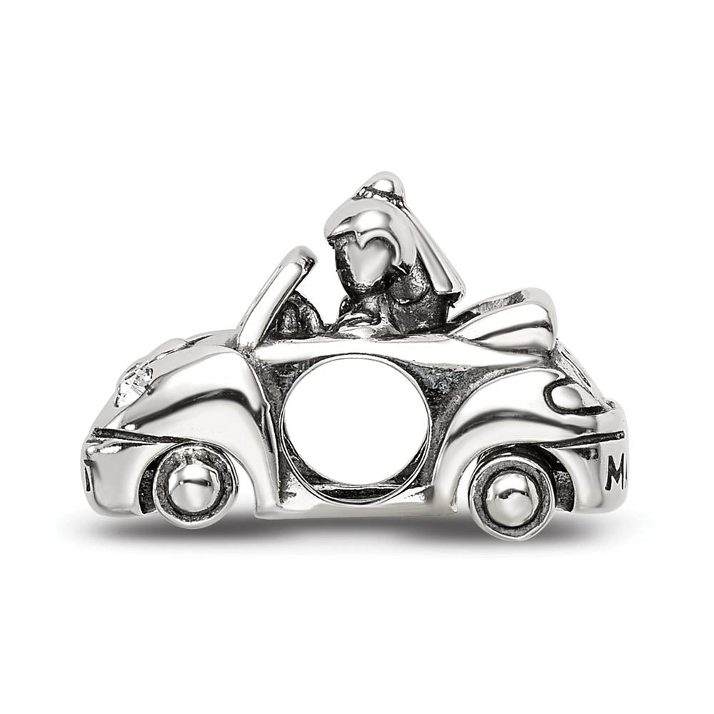 Alternate view of the Sterling Silver & Crystal Just Married Bride & Groom Car Bead Charm by The Black Bow Jewelry Co.