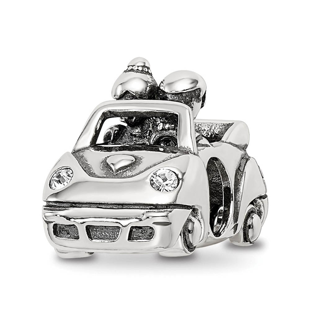 Alternate view of the Sterling Silver & Crystal Just Married Bride & Groom Car Bead Charm by The Black Bow Jewelry Co.