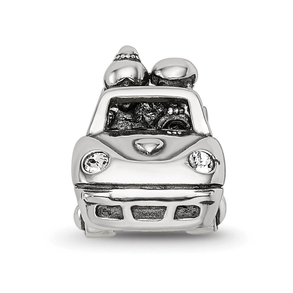 Alternate view of the Sterling Silver & Crystal Just Married Bride & Groom Car Bead Charm by The Black Bow Jewelry Co.