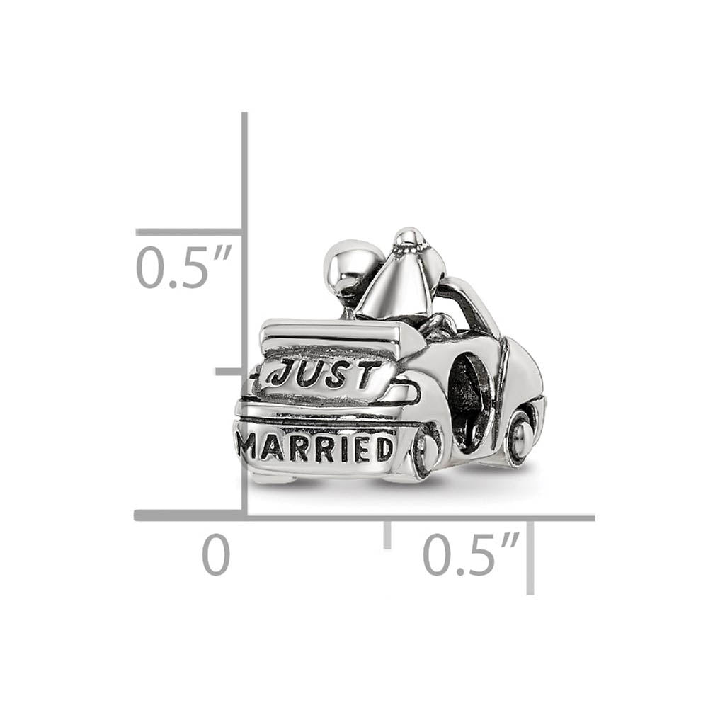 Alternate view of the Sterling Silver & Crystal Just Married Bride & Groom Car Bead Charm by The Black Bow Jewelry Co.