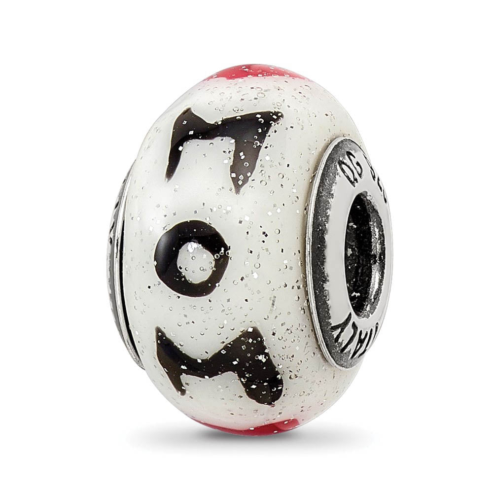 Sterling Silver & White Italian Murano Glass Mom & Hearts Bead Charm, Item B12176 by The Black Bow Jewelry Co.