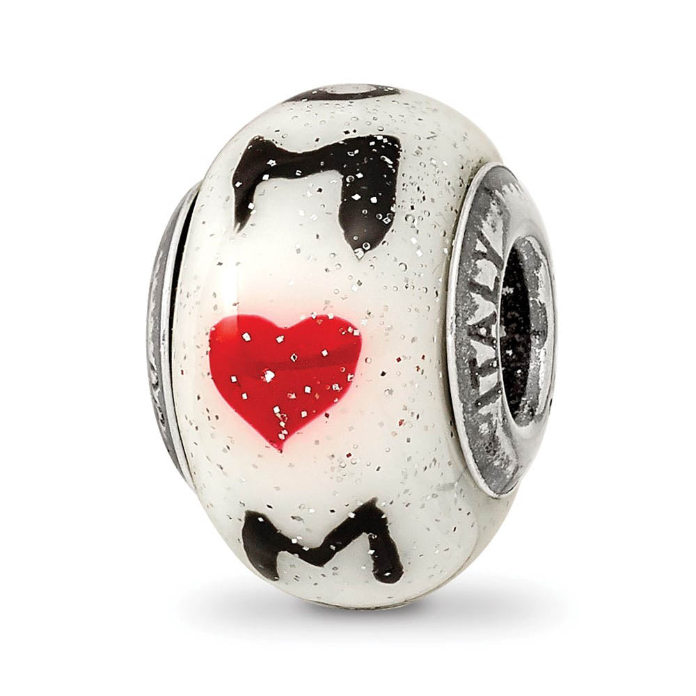 Alternate view of the Sterling Silver & White Italian Murano Glass Mom & Hearts Bead Charm by The Black Bow Jewelry Co.