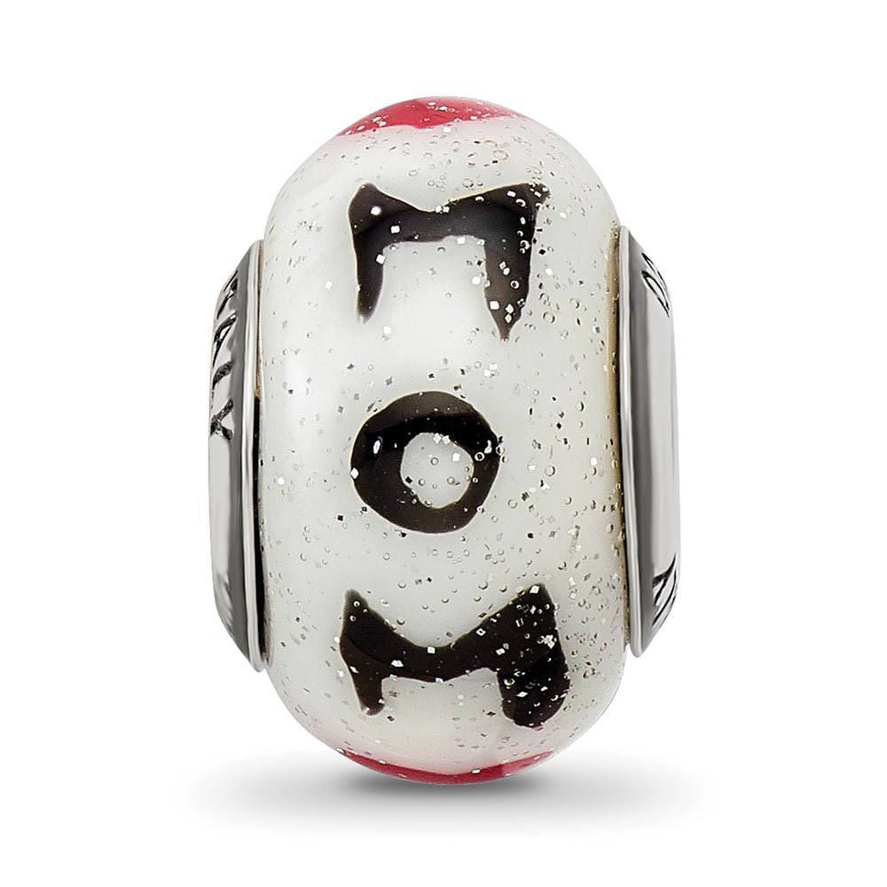 Alternate view of the Sterling Silver & White Italian Murano Glass Mom & Hearts Bead Charm by The Black Bow Jewelry Co.