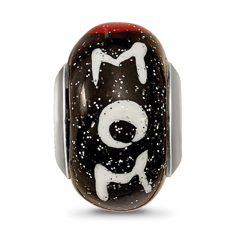 Alternate view of the Sterling Silver & Black Italian Murano Glass Mom & Hearts Bead Charm by The Black Bow Jewelry Co.