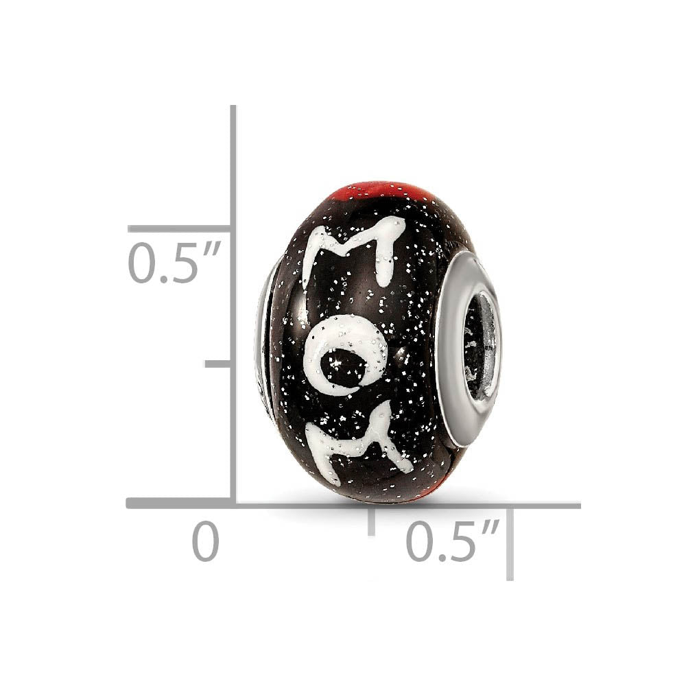 Alternate view of the Sterling Silver & Black Italian Murano Glass Mom & Hearts Bead Charm by The Black Bow Jewelry Co.