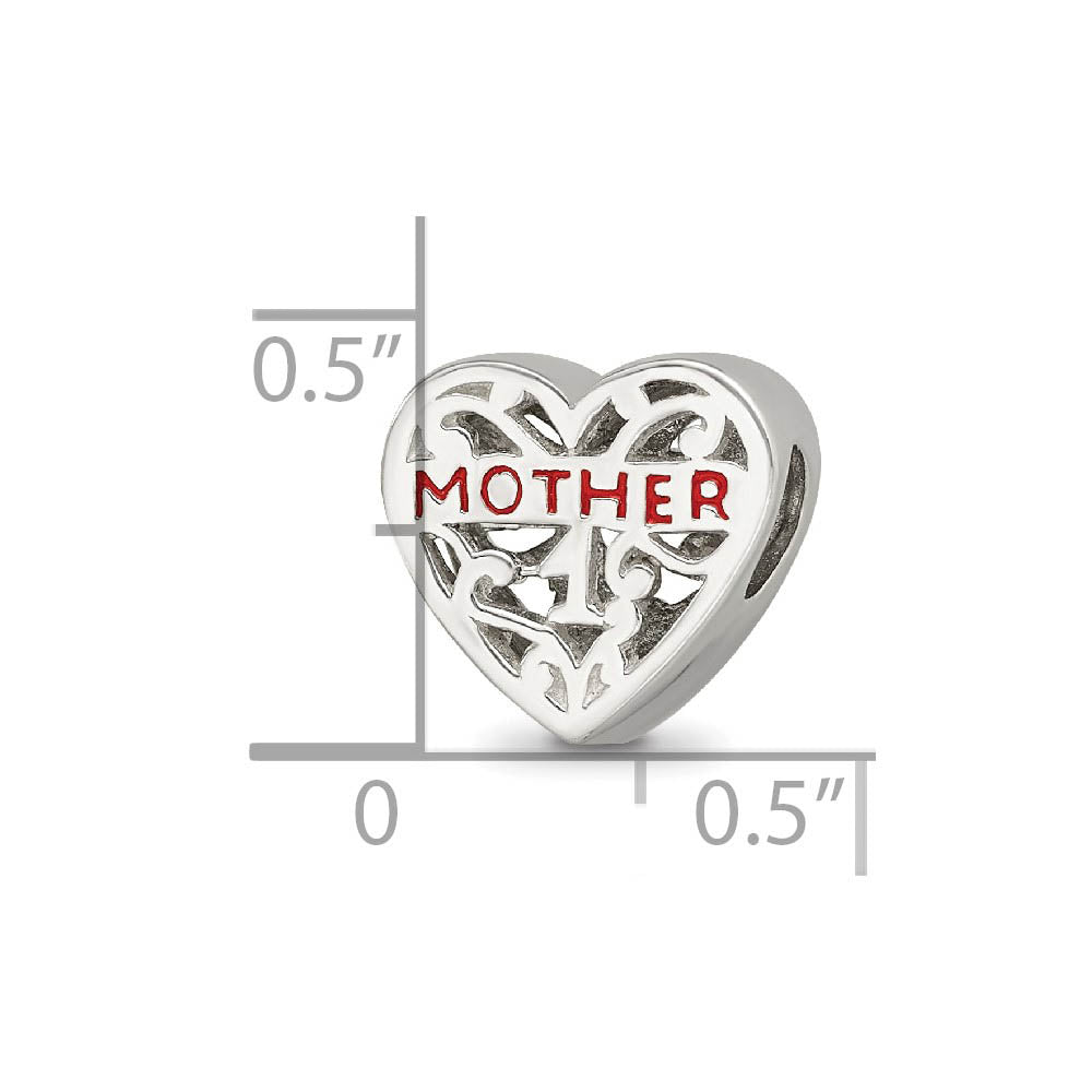 Alternate view of the Sterling Silver & Red Enameled Mother Filigree Heart Bead Charm by The Black Bow Jewelry Co.