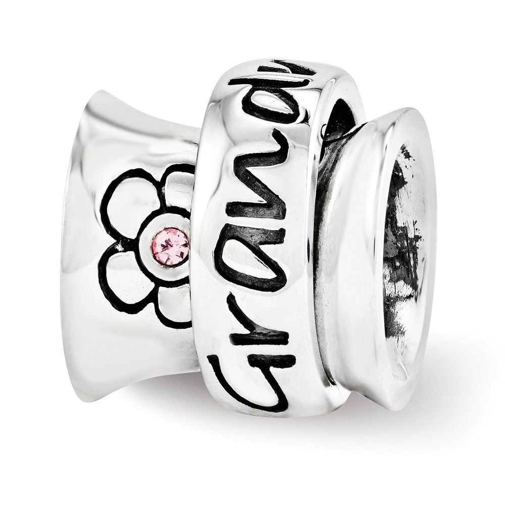 Sterling Silver with Pink Crystals Grandmother Spinner Bead Charm, Item B12183 by The Black Bow Jewelry Co.