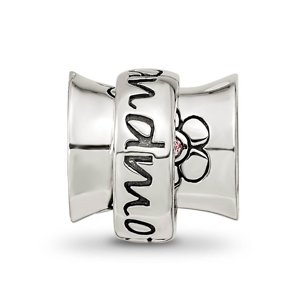 Alternate view of the Sterling Silver with Pink Crystals Grandmother Spinner Bead Charm by The Black Bow Jewelry Co.