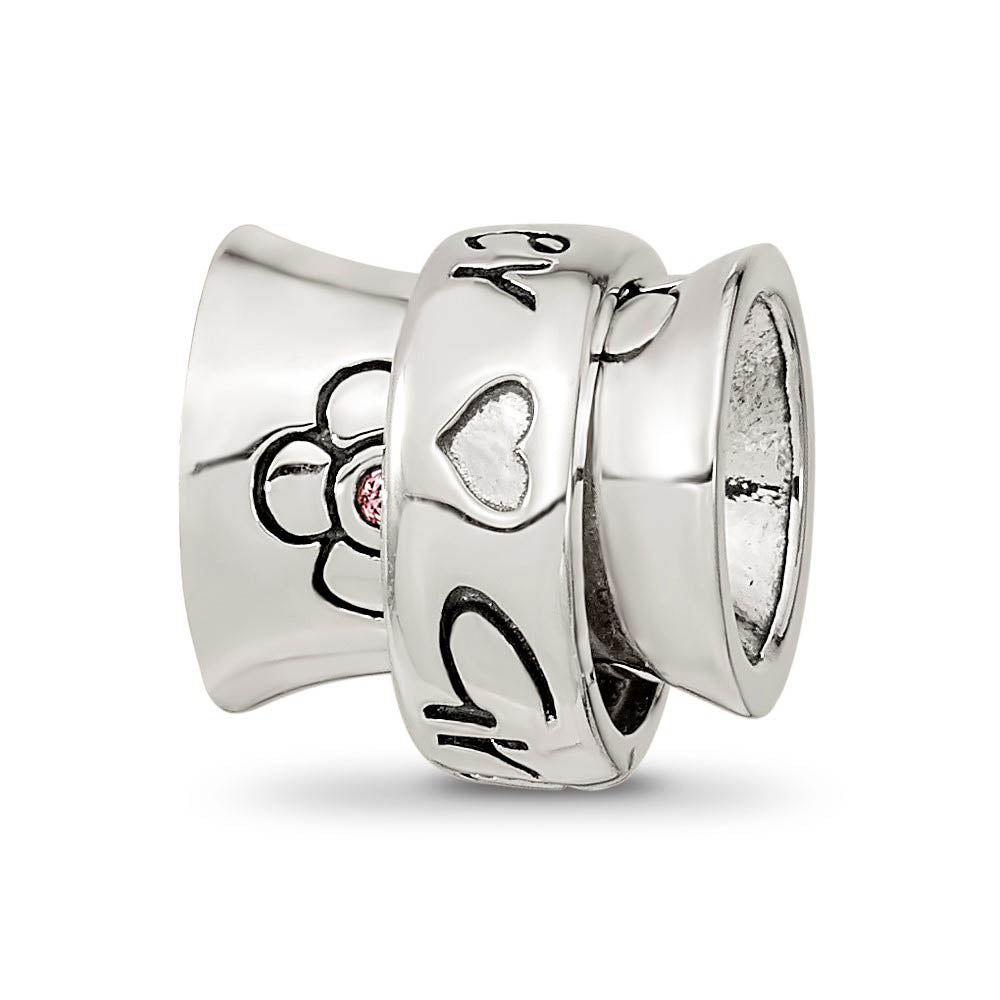 Alternate view of the Sterling Silver with Pink Crystals Grandmother Spinner Bead Charm by The Black Bow Jewelry Co.