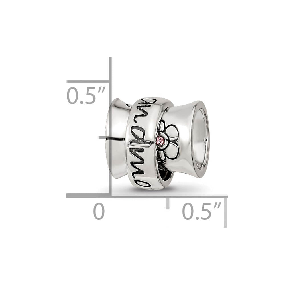 Alternate view of the Sterling Silver with Pink Crystals Grandmother Spinner Bead Charm by The Black Bow Jewelry Co.