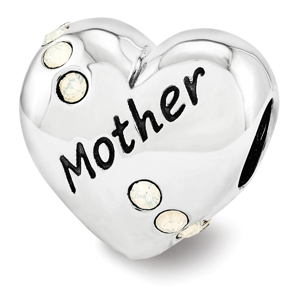 Sterling Silver with White Crystals Mother Heart Bead Charm, Item B12185 by The Black Bow Jewelry Co.