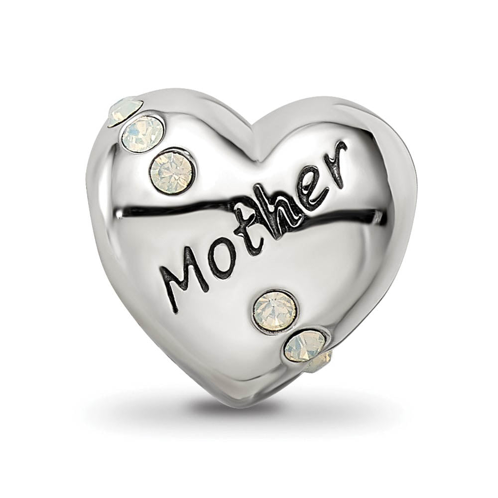 Alternate view of the Sterling Silver with White Crystals Mother Heart Bead Charm by The Black Bow Jewelry Co.
