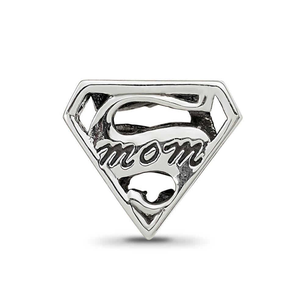 Alternate view of the Sterling Silver Super Mom Shield Bead Charm by The Black Bow Jewelry Co.