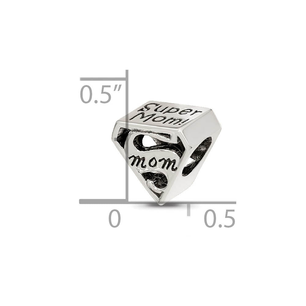 Alternate view of the Sterling Silver Super Mom Shield Bead Charm by The Black Bow Jewelry Co.