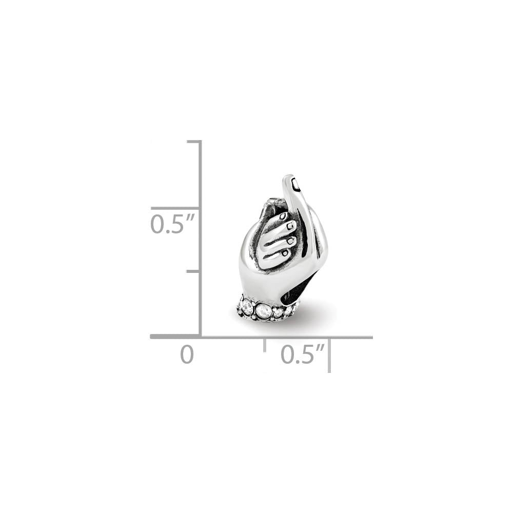 Alternate view of the Sterling Silver with Crystals Mother &amp; Child Hands Bead Charm by The Black Bow Jewelry Co.