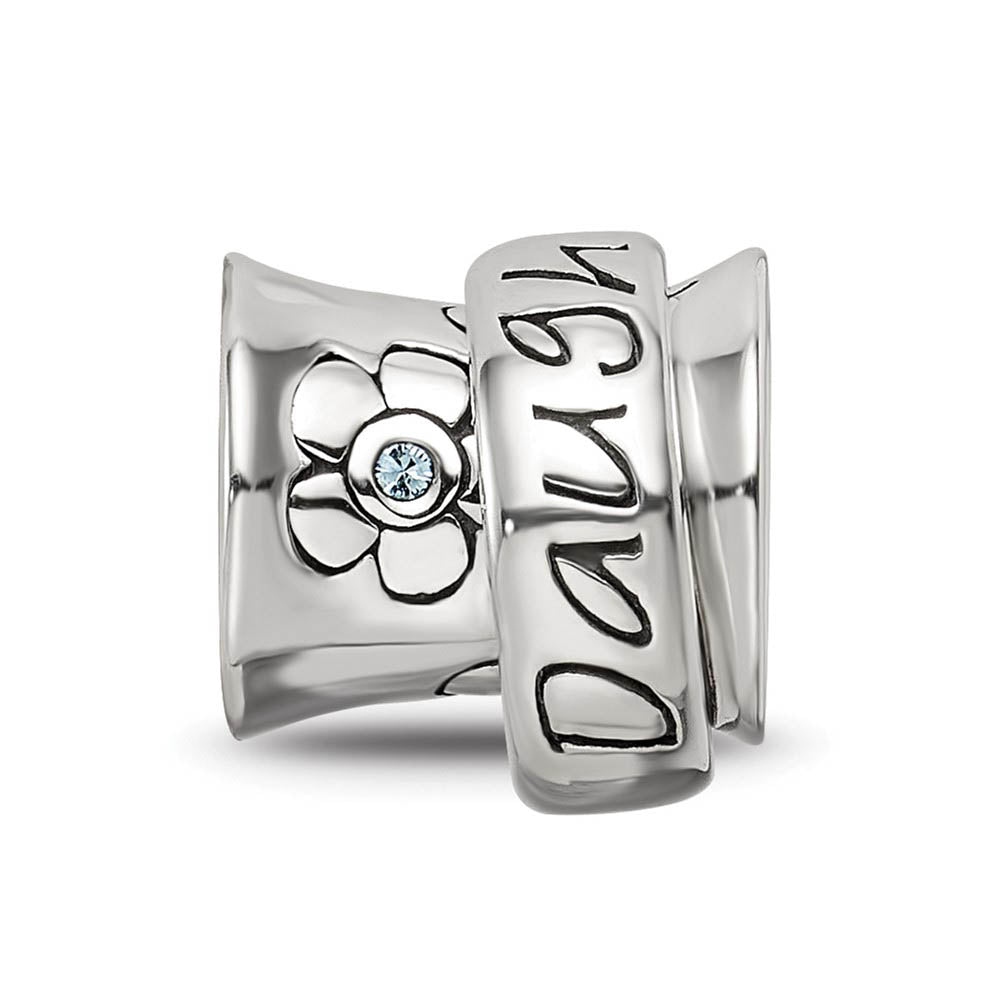 Alternate view of the Sterling Silver with Light Blue Crystal Daughter Spinner Bead Charm by The Black Bow Jewelry Co.
