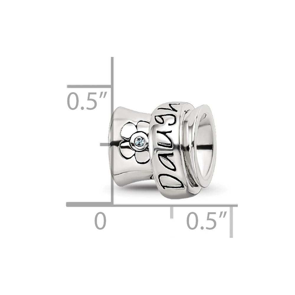 Alternate view of the Sterling Silver with Light Blue Crystal Daughter Spinner Bead Charm by The Black Bow Jewelry Co.