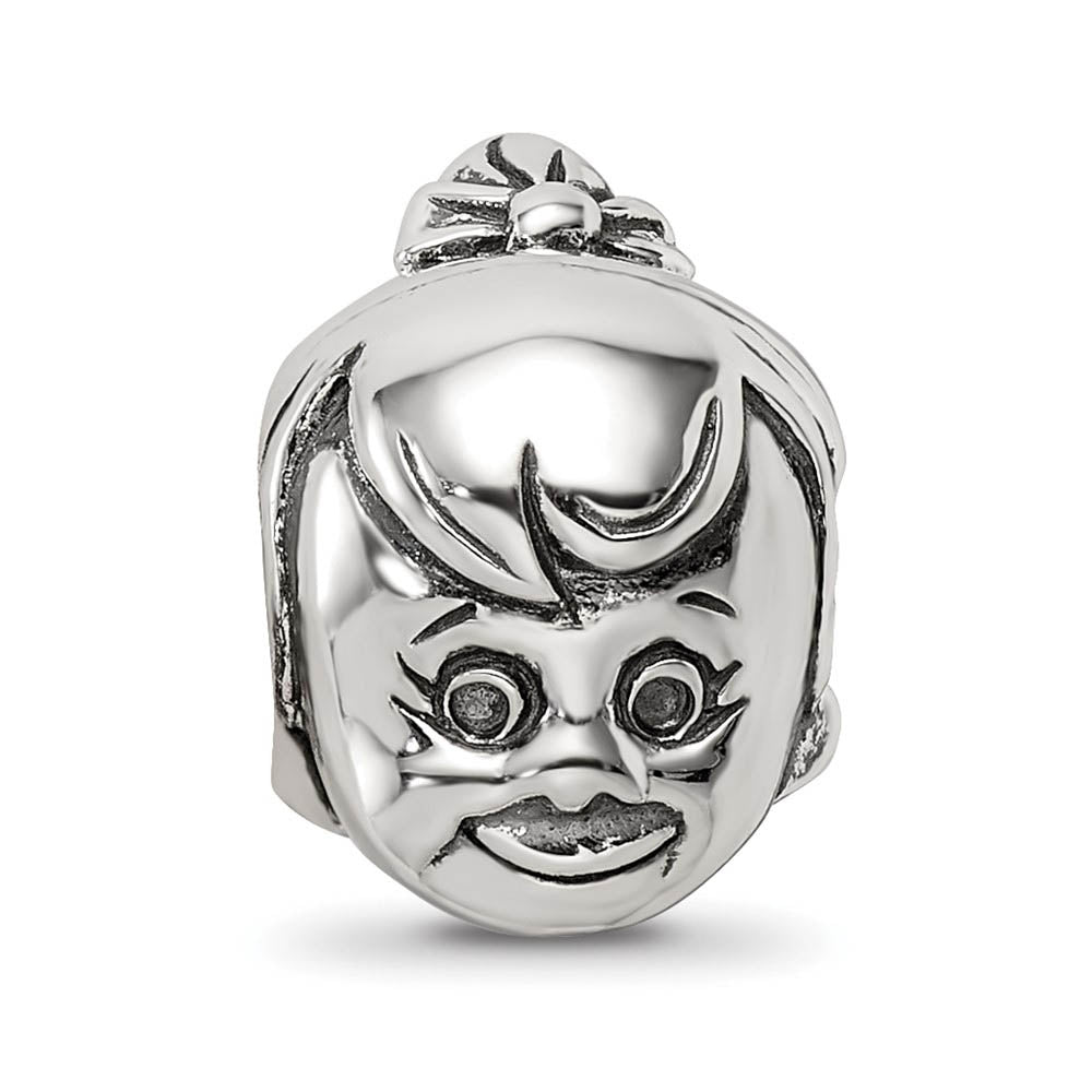 Alternate view of the Sterling Silver Little Girl's Head with Ponytail Bead Charm by The Black Bow Jewelry Co.