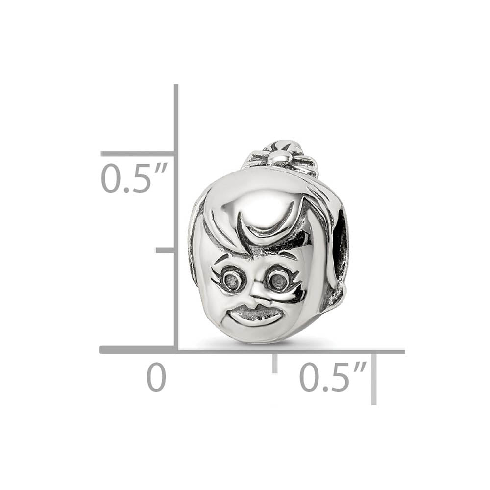Alternate view of the Sterling Silver Little Girl's Head with Ponytail Bead Charm by The Black Bow Jewelry Co.