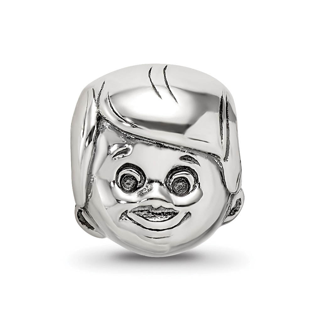 Alternate view of the Sterling Silver Little Boy's Head Bead Charm by The Black Bow Jewelry Co.