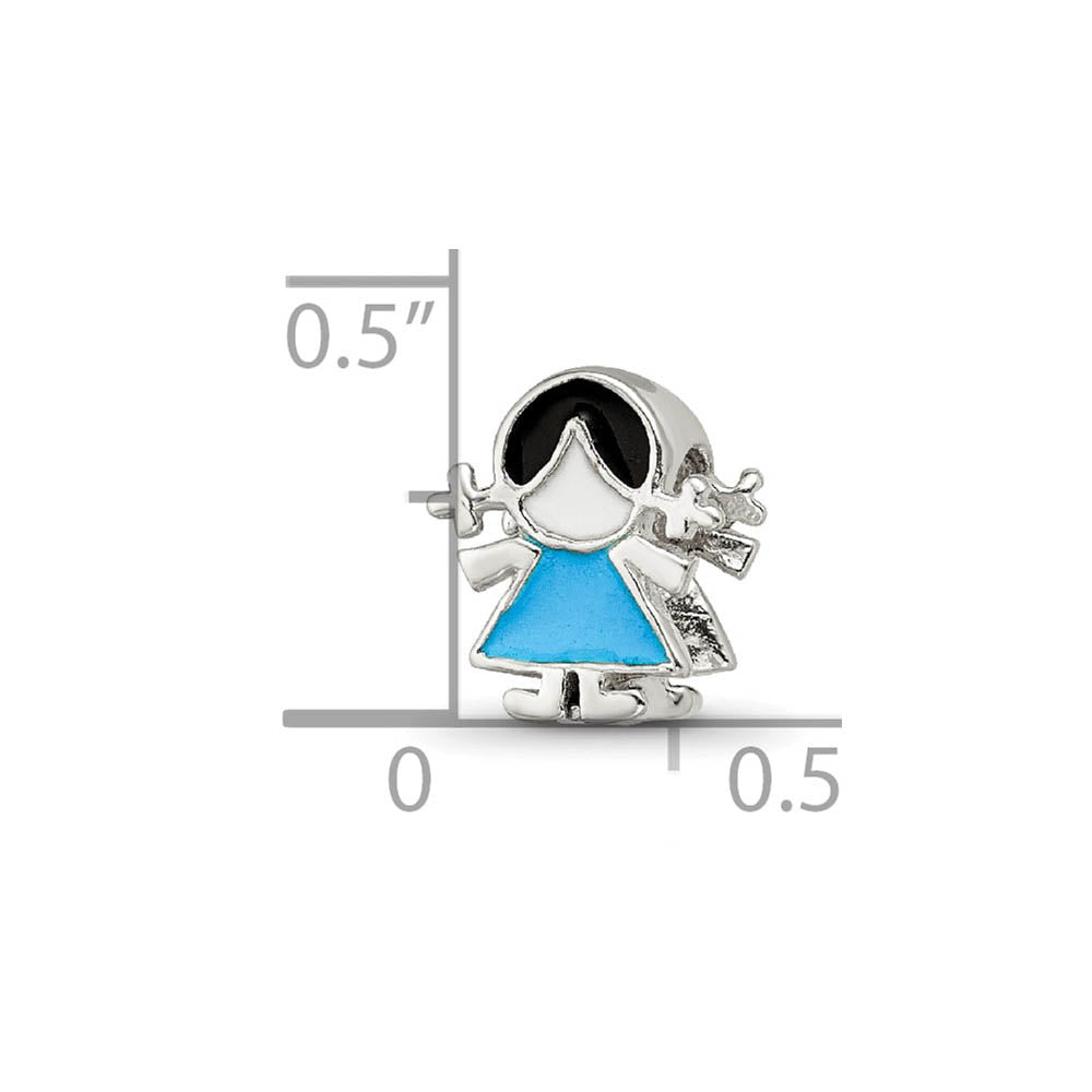 Alternate view of the Sterling Silver & Enameled Blue Dress Girl Bead Charm by The Black Bow Jewelry Co.