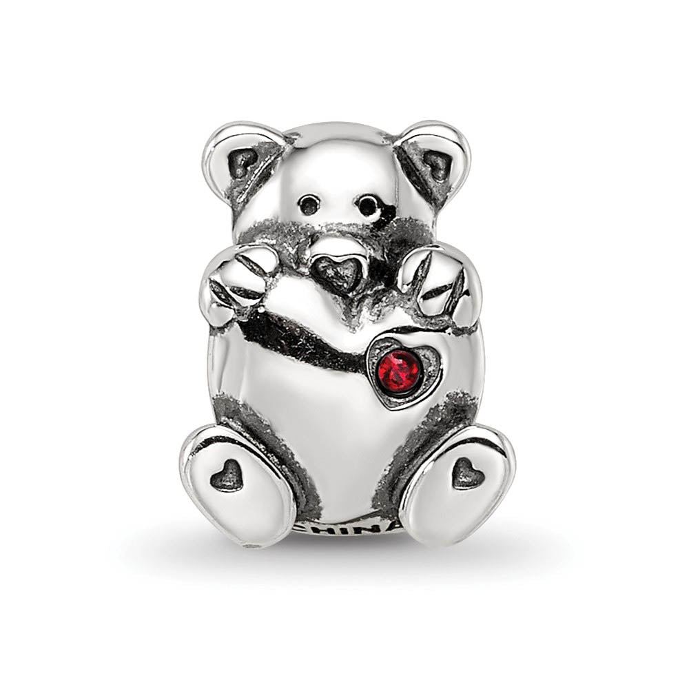 Alternate view of the Sterling Silver & Red Crystal Teddy Bear with Heart Bead Charm by The Black Bow Jewelry Co.