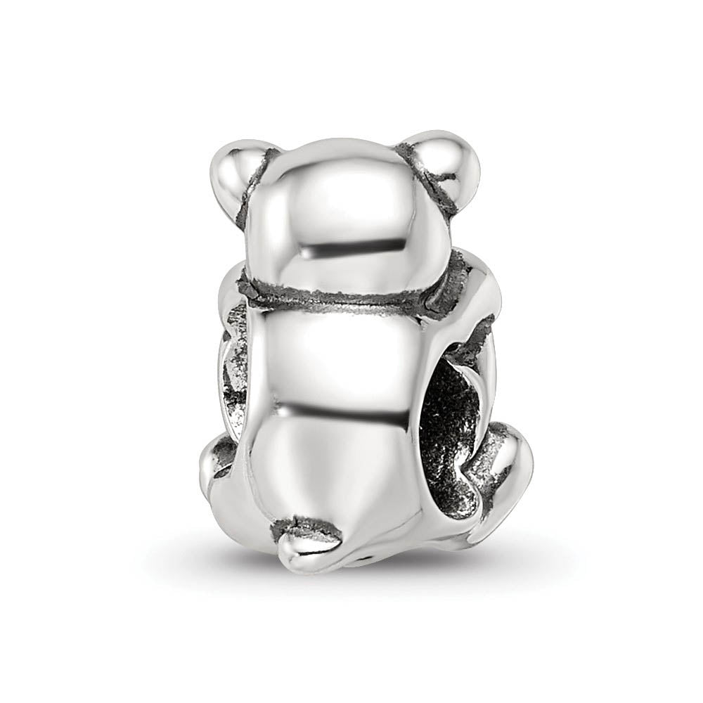 Alternate view of the Sterling Silver & Red Crystal Teddy Bear with Heart Bead Charm by The Black Bow Jewelry Co.
