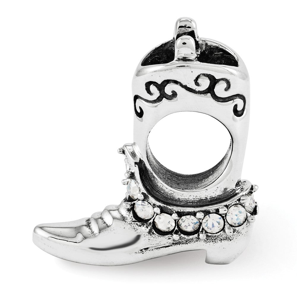 Sterling Silver with White Crystals Cowgirl Boot Bead Charm, Item B12201 by The Black Bow Jewelry Co.