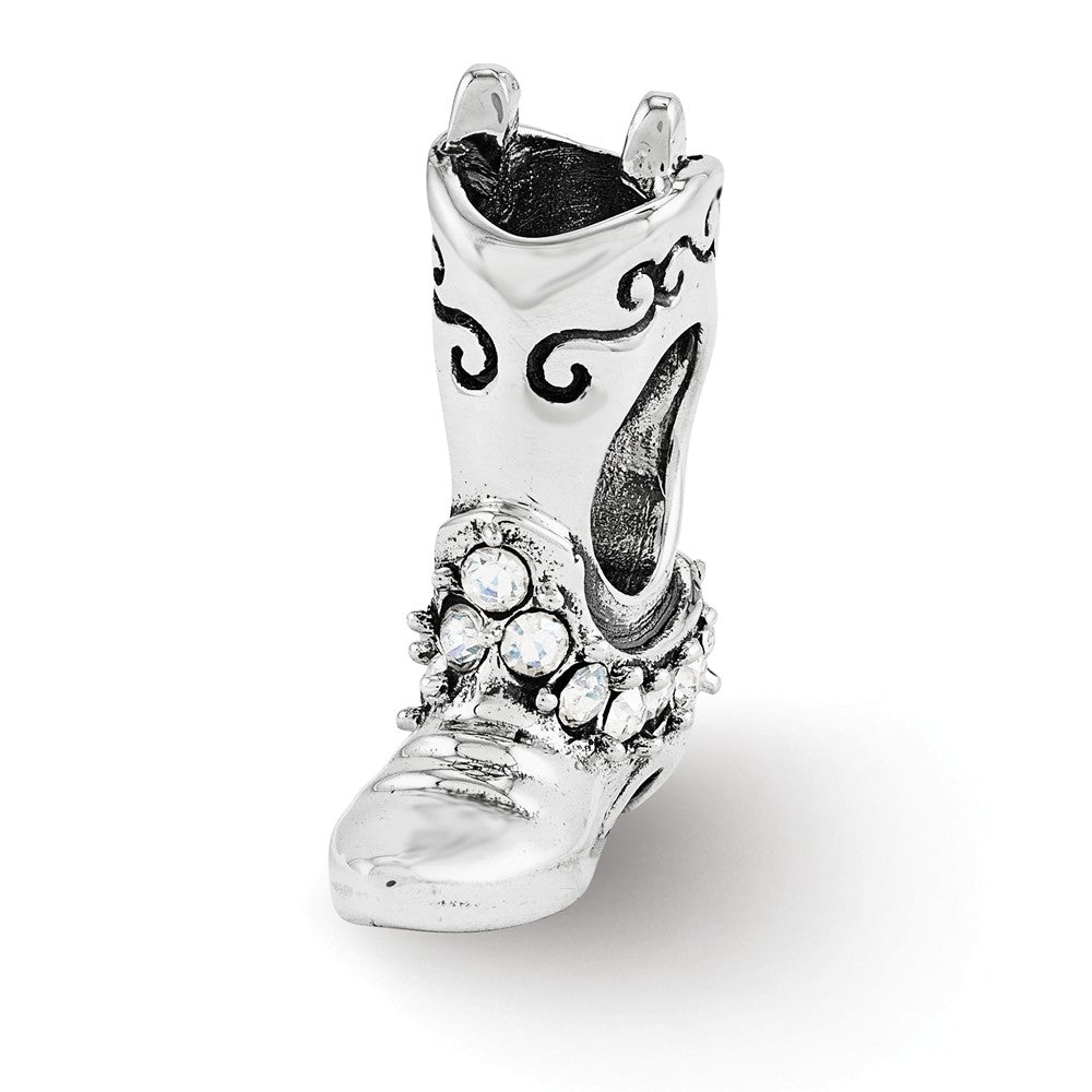 Alternate view of the Sterling Silver with White Crystals Cowgirl Boot Bead Charm by The Black Bow Jewelry Co.