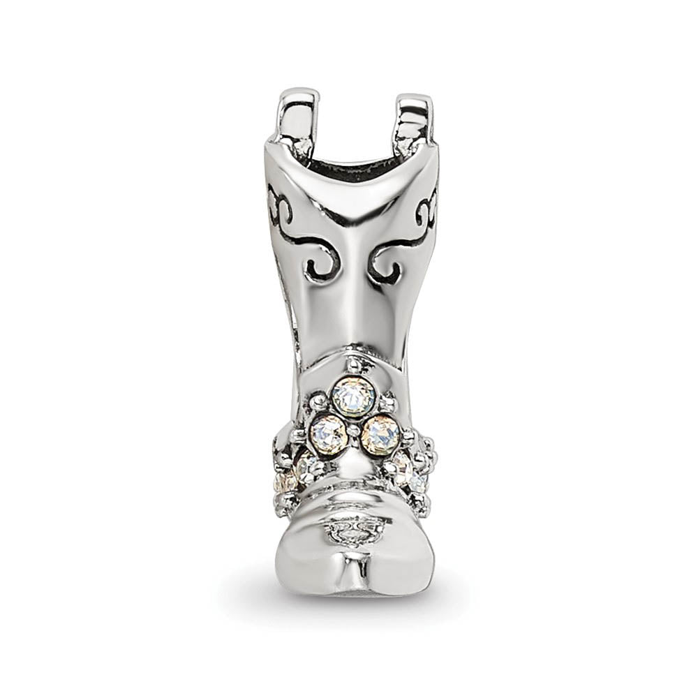Alternate view of the Sterling Silver with White Crystals Cowgirl Boot Bead Charm by The Black Bow Jewelry Co.