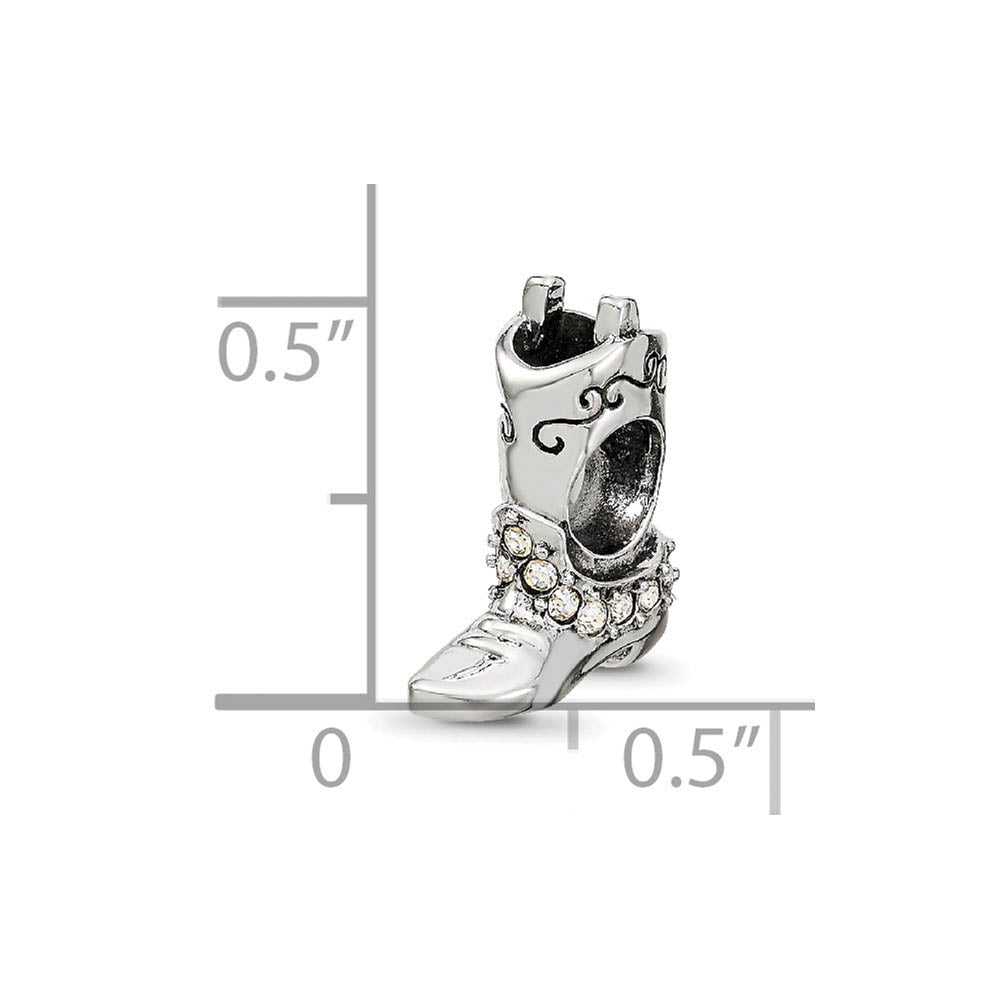 Alternate view of the Sterling Silver with White Crystals Cowgirl Boot Bead Charm by The Black Bow Jewelry Co.